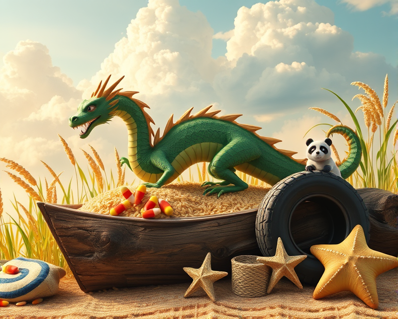 cloud, dragon, cucumber, candy corn, rice, panda, log, boat, tire, bag, starfish